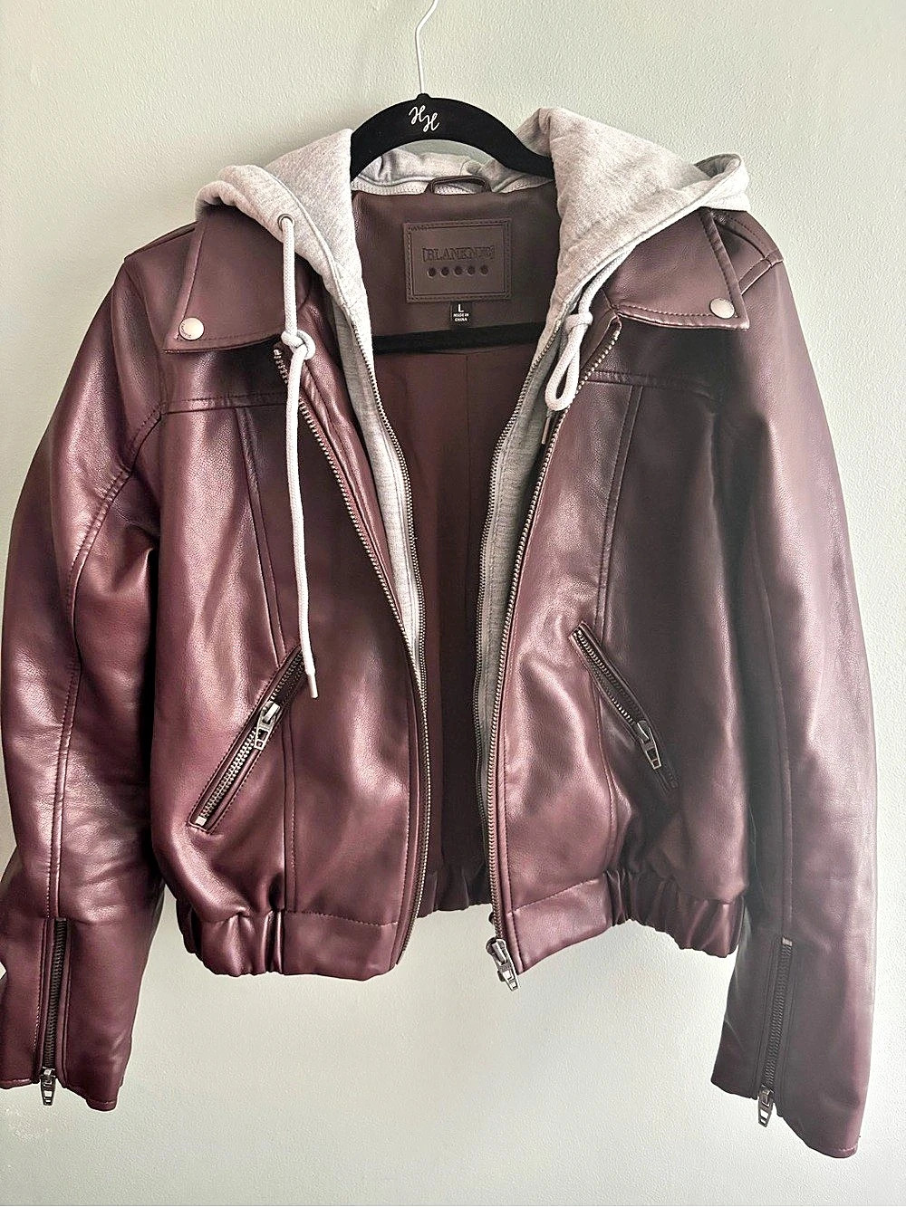 BLANKNYC Faux Leather Hooded Jacket Purple Large Like New